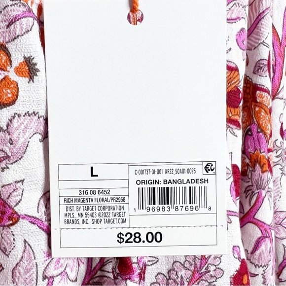 New with Tag Knox Rose Women's Floral Rich Magenta Orange Oversized Boho Blouse - Picture 14 of 16